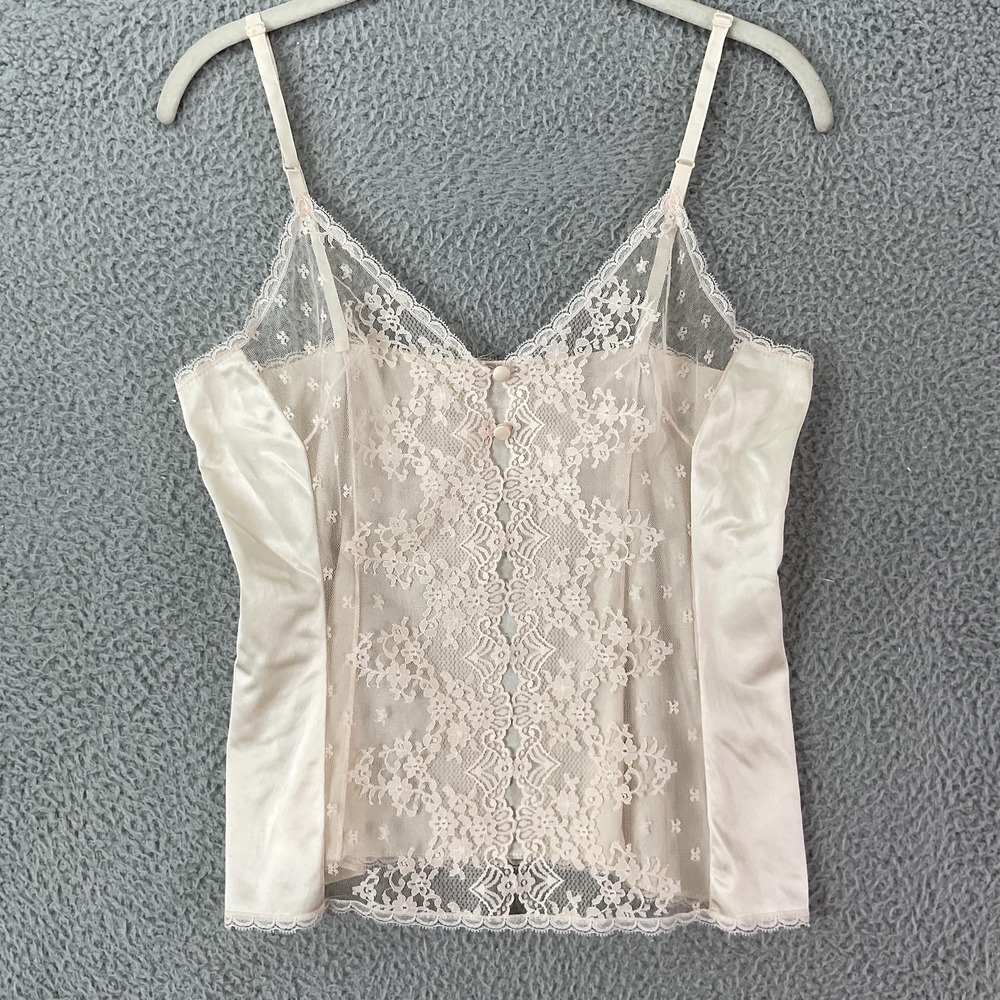 Vanity Fair Slip Women 36 Cream Nylon Lace Camisole Lingerie Sheer Lace USA Made